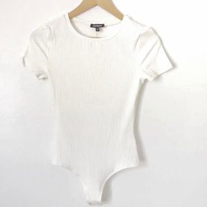 Express White Ribbed Bodysuit